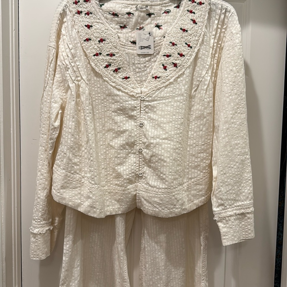 FREE PEOPLE INTIMATELY PAJAMAS 2-Piece Set in Ivory NWT sz L